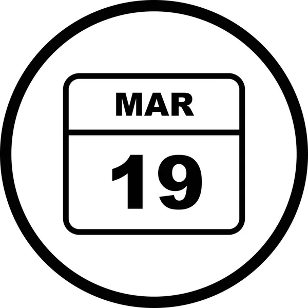 19ου Μαρτίου ημερομηνία σε ημερολόγιο μίας ημέρας — Φωτογραφία Αρχείου