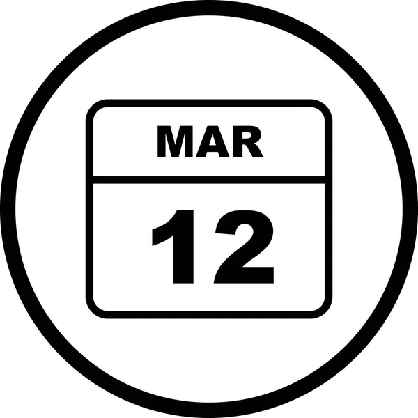 Дата 12 марта в календаре одного дня — стоковое фото