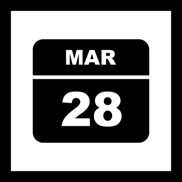 Március 28. dátum egy egynapos naptárban — Stock Fotó