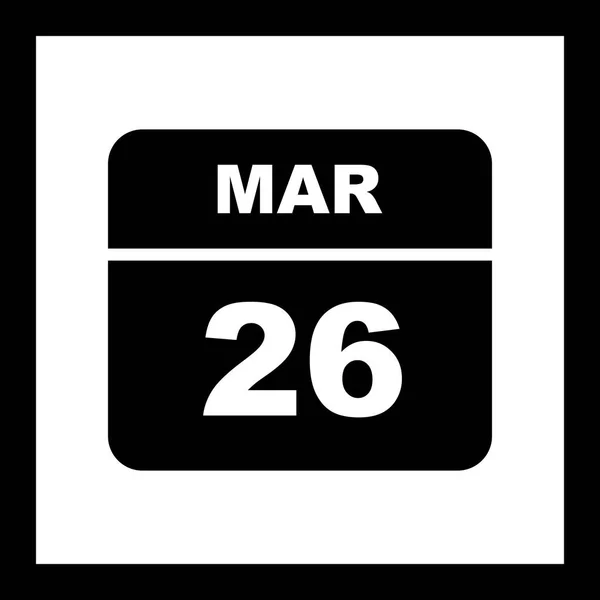 Дата 26 марта в календаре одного дня — стоковое фото