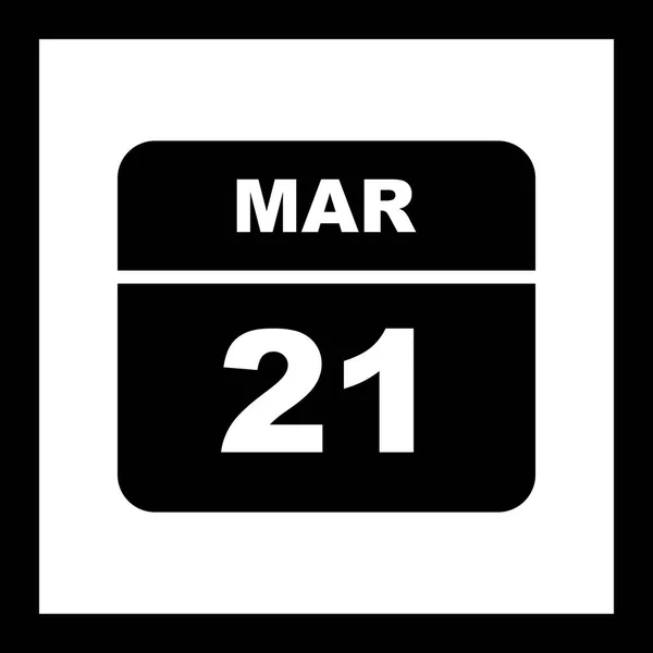 21 de março Data em um calendário único dia — Fotografia de Stock