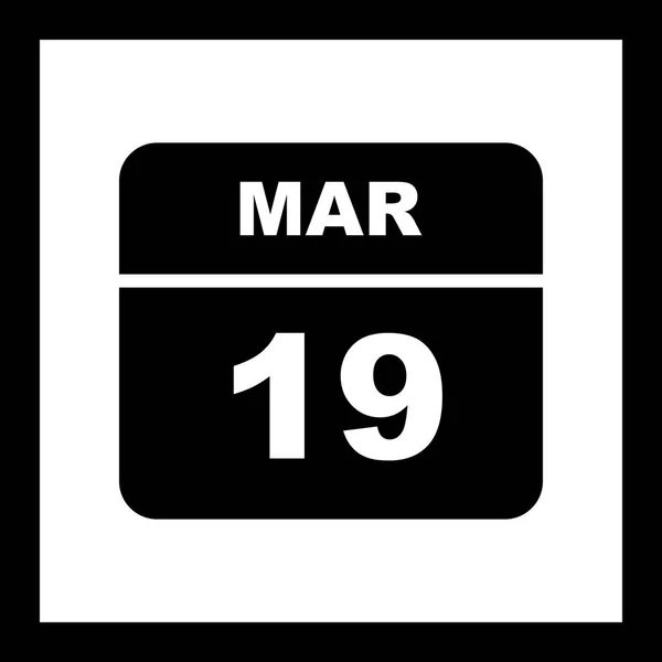19 de março Data em um calendário único dia — Fotografia de Stock