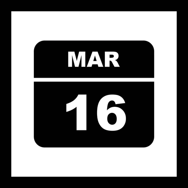 3月16日在单日日历上的日期 — 图库照片