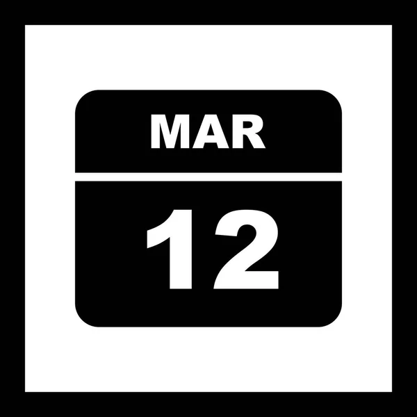 12 de marzo Fecha en un calendario de un solo día — Foto de Stock