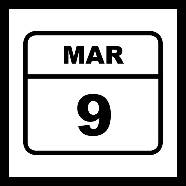9th Μαρτίου ημερομηνία σε ημερολόγιο μίας ημέρας — Φωτογραφία Αρχείου
