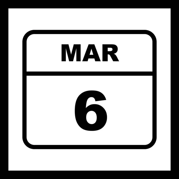 6. März Datum an einem einzigen Tag Kalender — Stockfoto