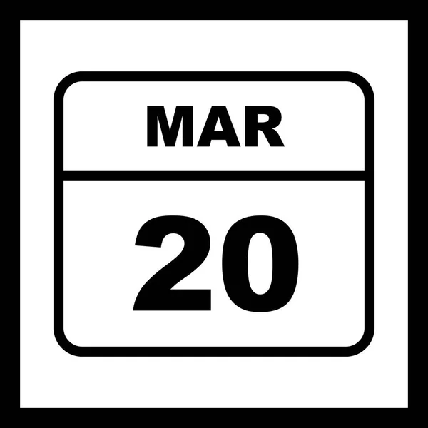20 de marzo Fecha en un calendario de un solo día — Foto de Stock