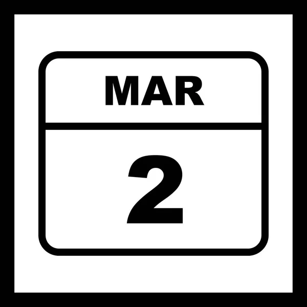 2 marca Data w kalendarzu jednodniowe — Zdjęcie stockowe