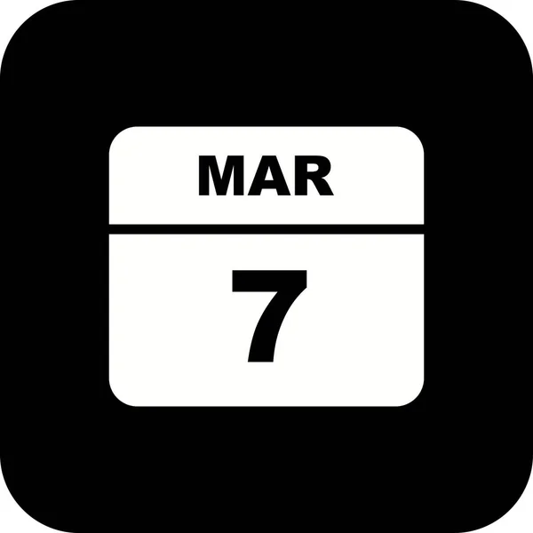 7 de março Data em um calendário de um único dia — Fotografia de Stock