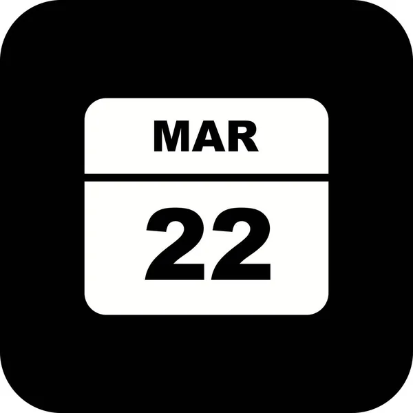 22 mars datum på en enda dag kalender — Stockfoto