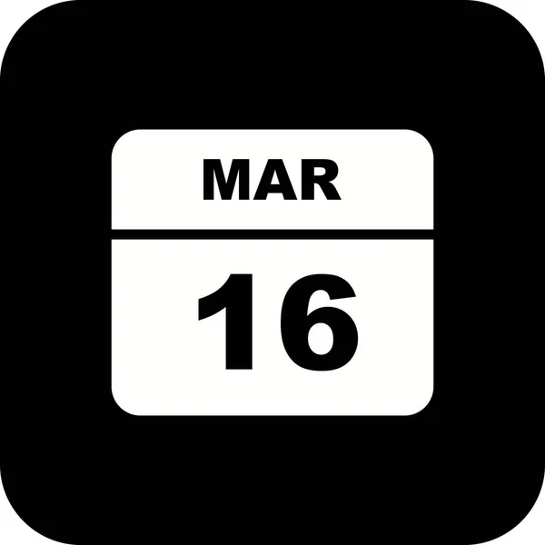 16 de marzo Fecha en un calendario de un solo día —  Fotos de Stock