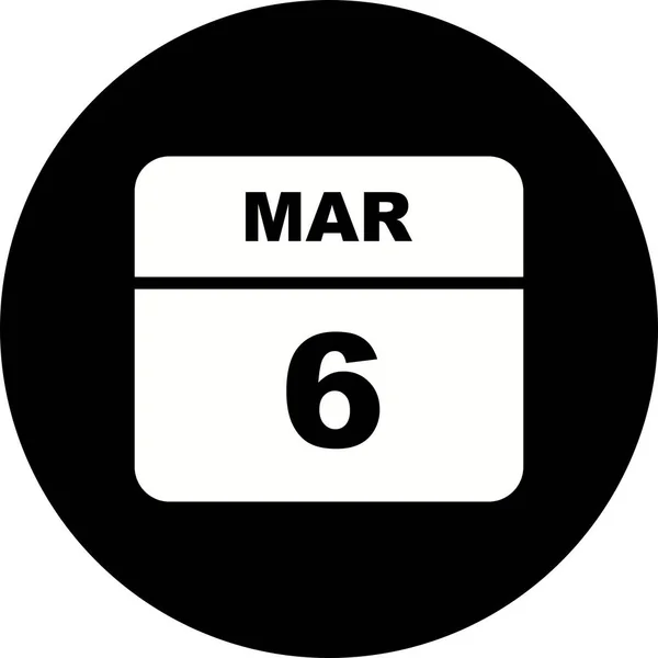 6 mars datum på en enda dag kalender — Stockfoto