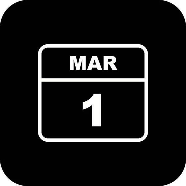 1 marca Data w kalendarzu jednodniowe — Zdjęcie stockowe