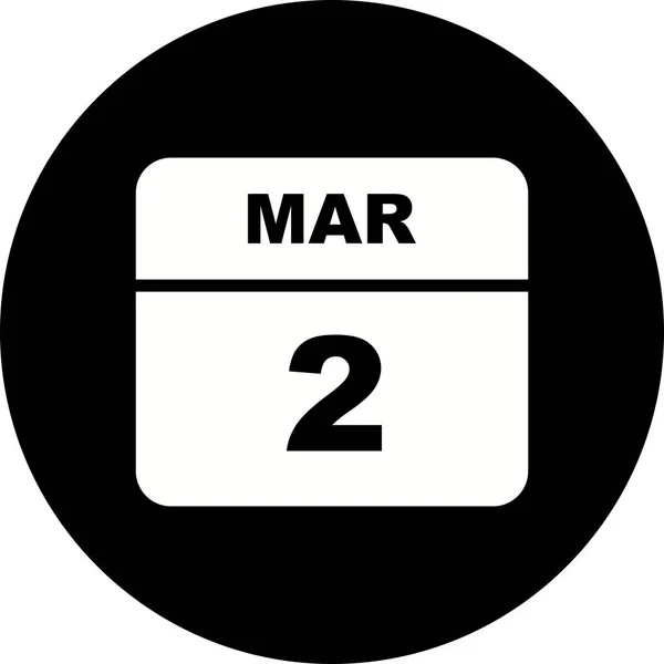 2 maart datum op een enkele dag kalender — Stockfoto