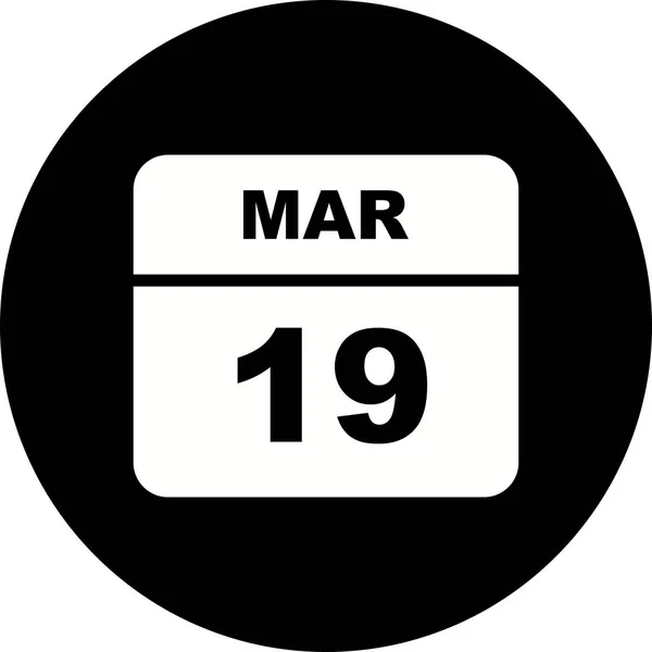 单日日历上的3月19日日期 — 图库照片