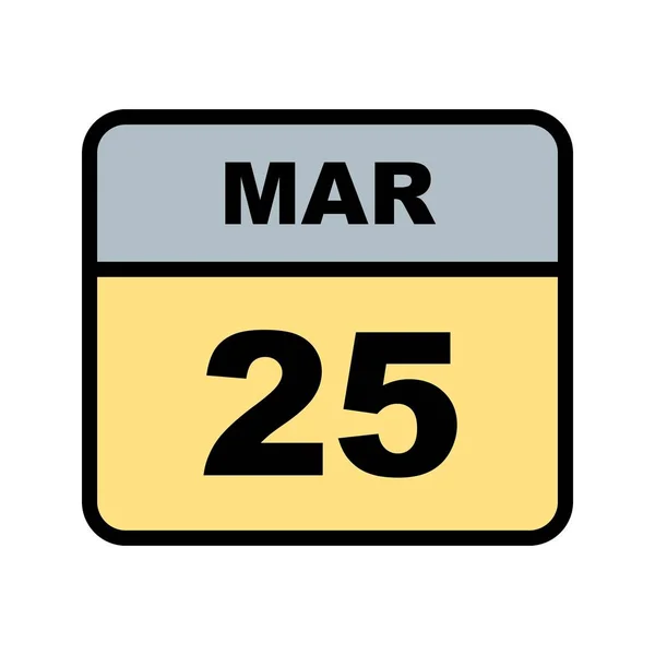 25 Marzo Data in un Calendario Unico Giorno — Foto Stock