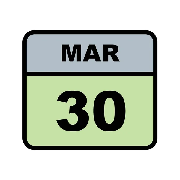 30 mars Date sur un calendrier d'un seul jour — Photo