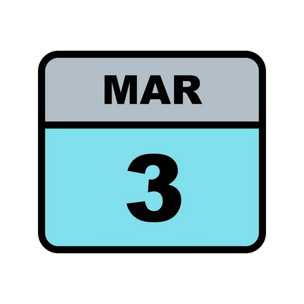 3 mars Date sur un calendrier d'un seul jour — Photo