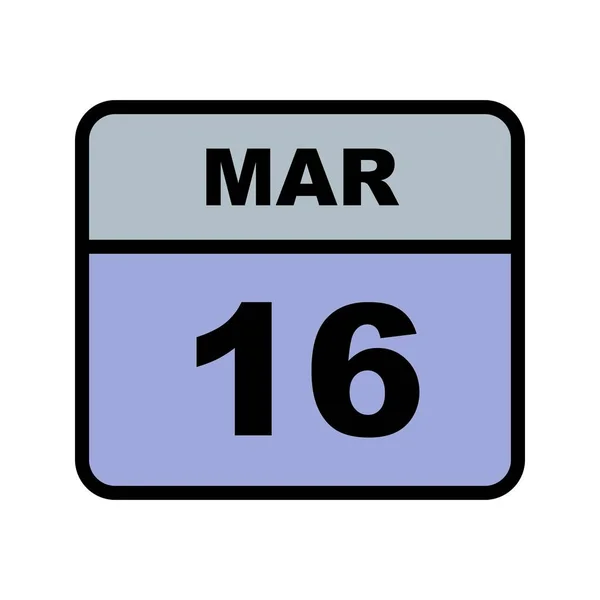 16 marca Data w kalendarzu jednodniowe — Zdjęcie stockowe