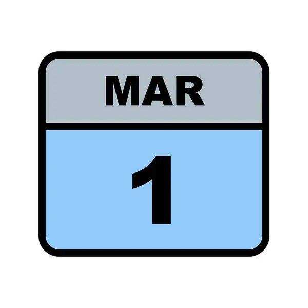 Дата 1 марта в календаре одного дня — стоковое фото