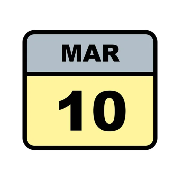 10 de marzo Fecha en un calendario de un solo día — Foto de Stock