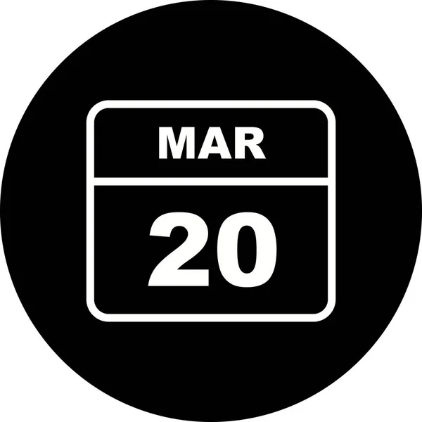 20 mars datum på en enda dag kalender — Stockfoto