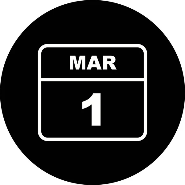 1. März Datum an einem einzigen Tag Kalender — Stockfoto
