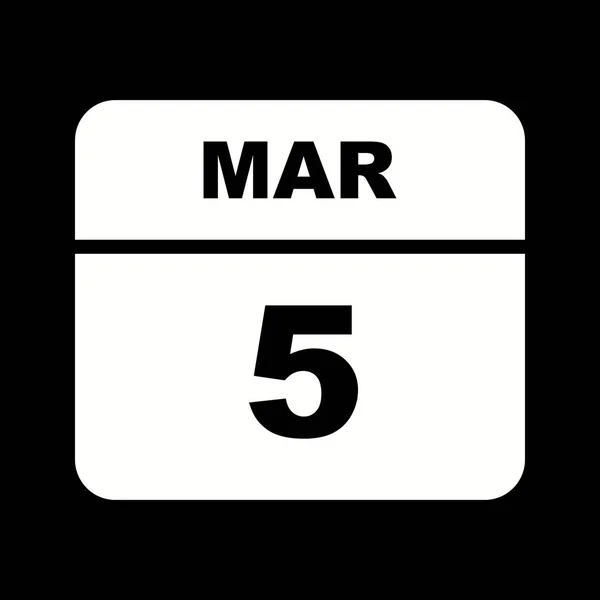 5 mars Date sur un calendrier d'un seul jour — Photo
