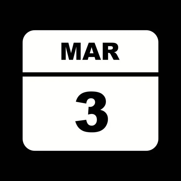 Дата 3 марта в календаре одного дня — стоковое фото