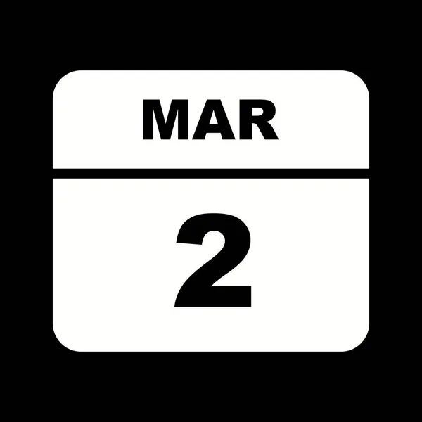2 marca Data w kalendarzu jednodniowe — Zdjęcie stockowe