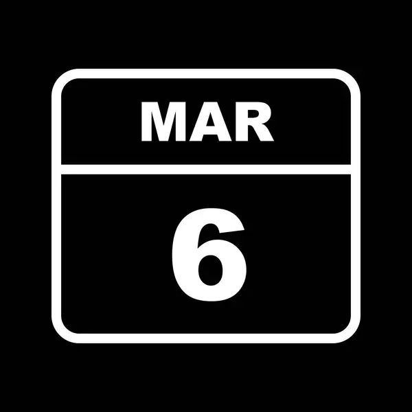 6 marca Data w kalendarzu jednodniowe — Zdjęcie stockowe