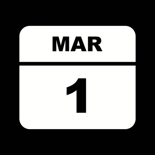 1 de marzo Fecha en un calendario de un solo día —  Fotos de Stock