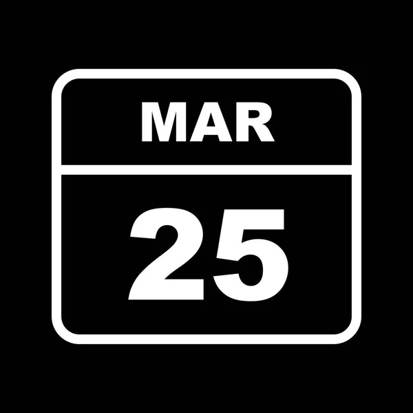 25. März Datum an einem einzigen Tag Kalender — Stockfoto