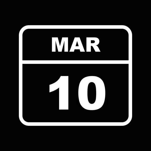 Дата 10 марта в календаре одного дня — стоковое фото