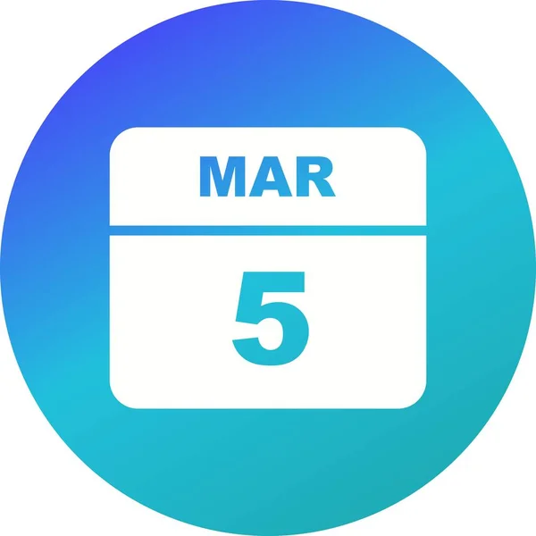 5. březen-datum v kalendáři jednoho dne — Stock fotografie