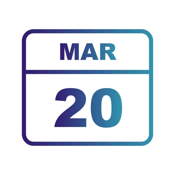 20 mars datum på en enda dag kalender — Stockfoto