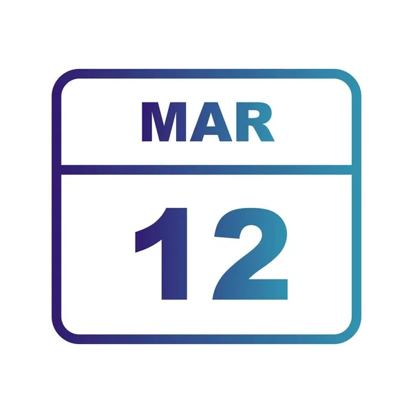 12 marca Data w kalendarzu jednodniowe — Zdjęcie stockowe
