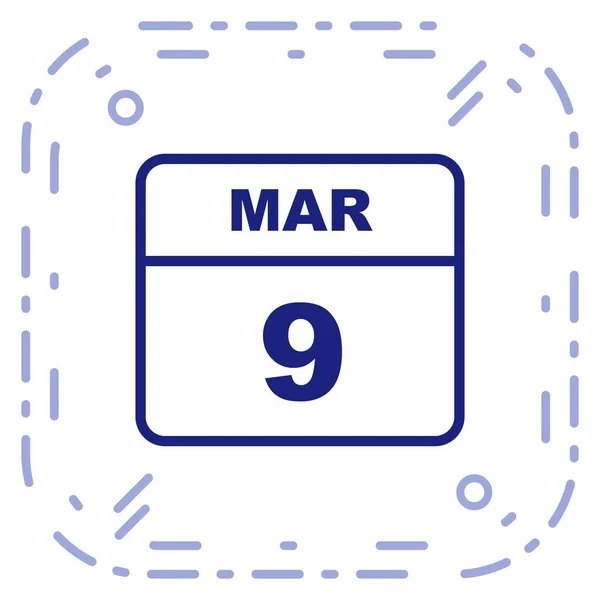 09 de março Data em um calendário de um único dia — Fotografia de Stock