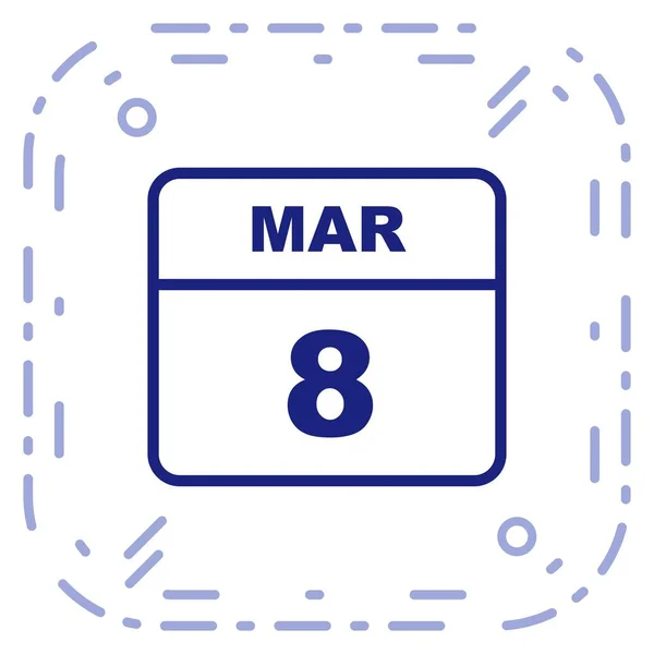 08 de março Data em um calendário de um único dia — Fotografia de Stock
