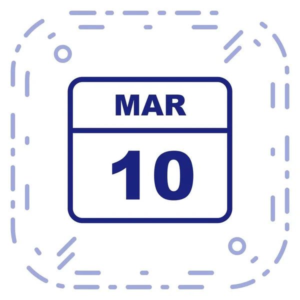 10 de março Data em um calendário único dia — Fotografia de Stock