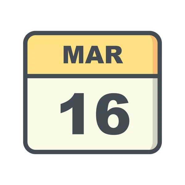 16th Μαρτίου ημερομηνία σε ημερολόγιο μίας ημέρας — Φωτογραφία Αρχείου