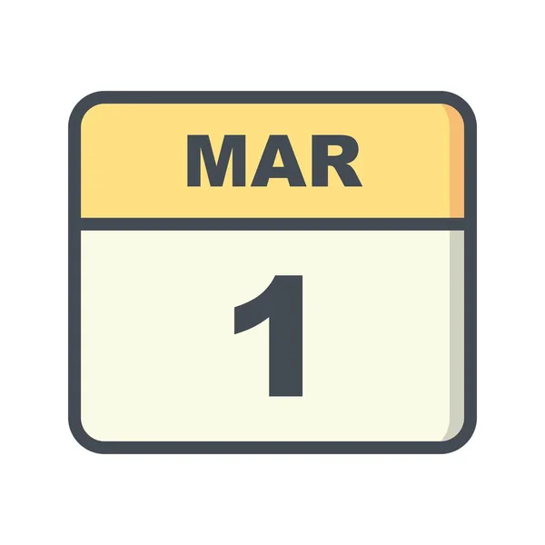 Březen 1. datum v kalendáři jednoho dne — Stock fotografie