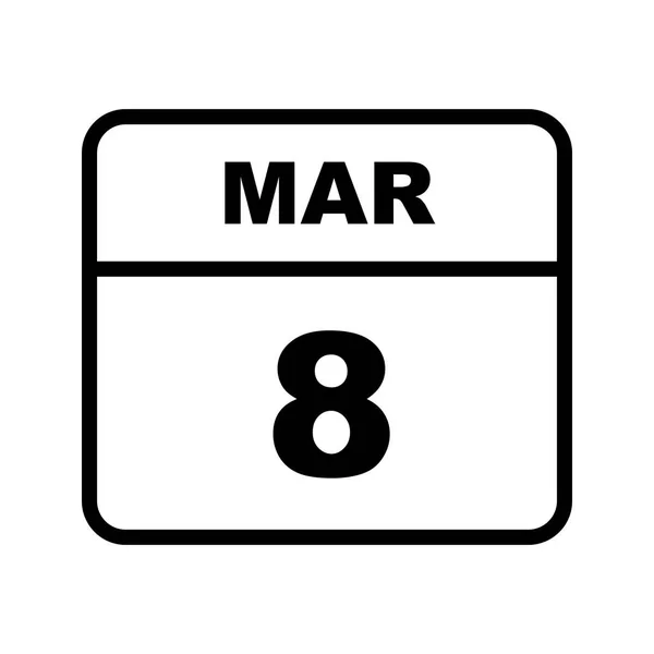 08 de março Data em um calendário de um único dia — Fotografia de Stock