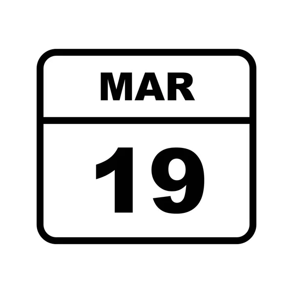 March 19th Date on a Single Day Calendar — Stock Photo, Image