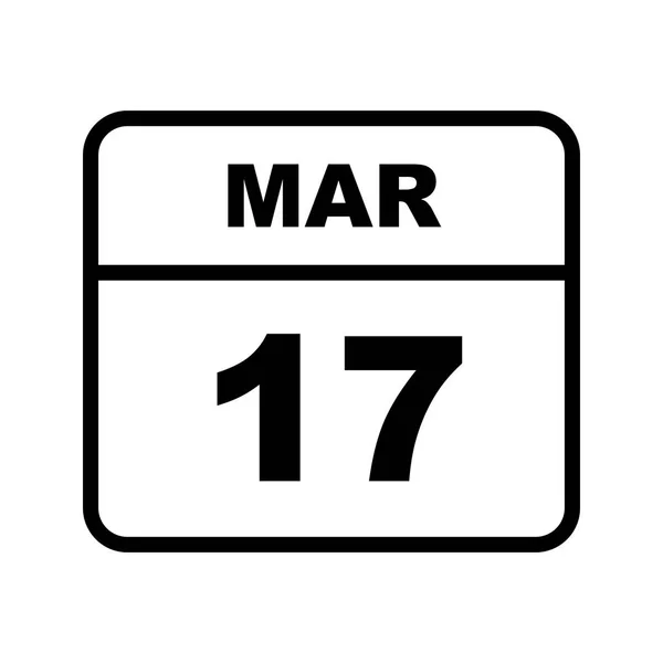 3月17日单日日历上的日期 — 图库照片
