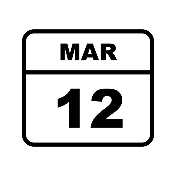 12. März Datum an einem einzigen Tag Kalender — Stockfoto