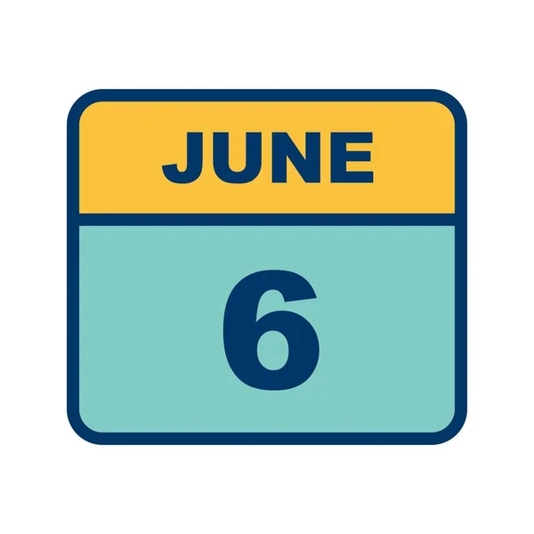Дата 6 июня в календаре одного дня — стоковое фото