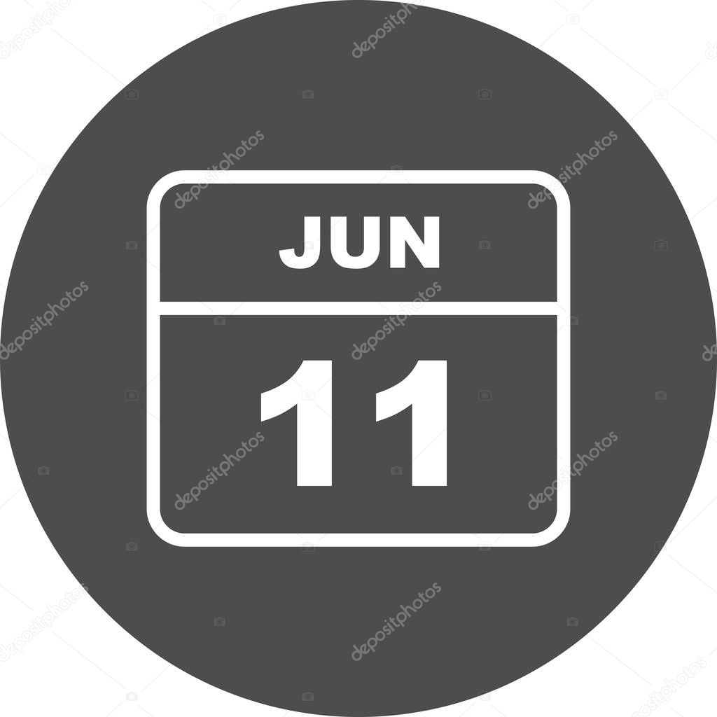 June 11th Date on a Single Day Calendar