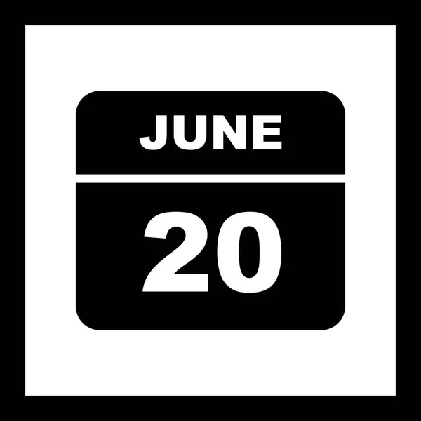 20th Ιουνίου ημερομηνία σε ημερολόγιο μίας ημέρας — Φωτογραφία Αρχείου
