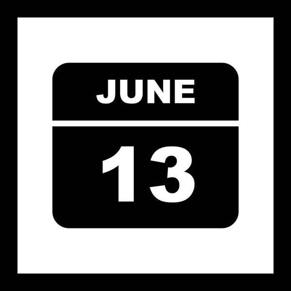 Дата 13 июня в календаре одного дня — стоковое фото